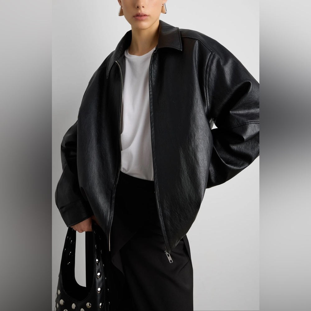 OAK + FORT vegan leather bomber jacket (black)